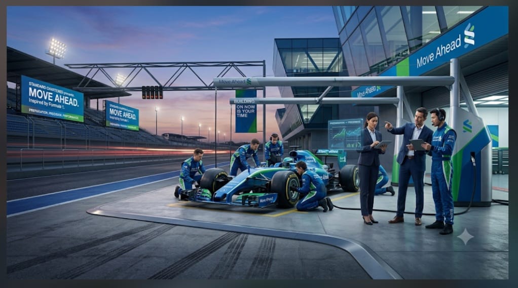 Standard Chartered Trades Pit Lane Precision for Brand Progress