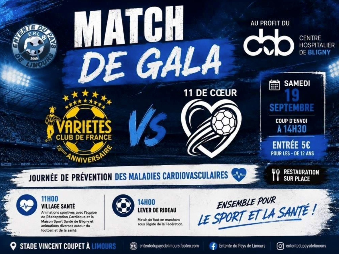 Ce samedi 19 septembre, 14h30 à Limours : le Variétés Club de France joue pour la lutte contre les maladies cardiovasculaires