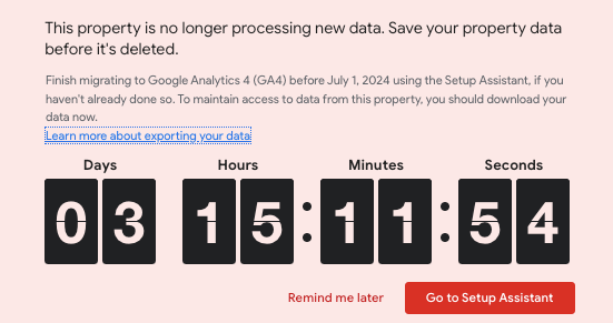A screenshot of a widget counting down to the end of Universal Analytics on July 1, 2024