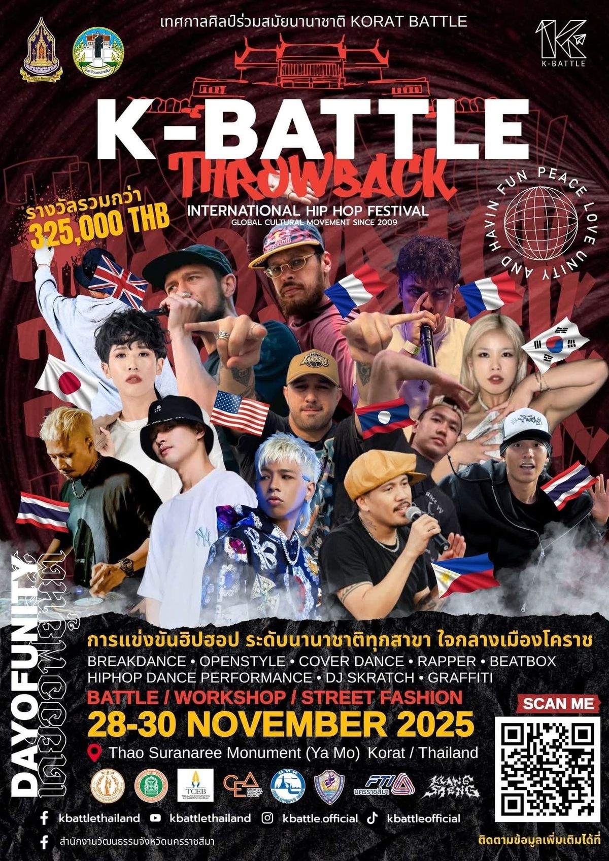 เทศกาลศิลป์ร่วมสมัยนานาชาติ KORAT BATTLE"K-BATTLE Throwback"International HIPHOP Festival 2025 จังหวัดนครราชสีมา