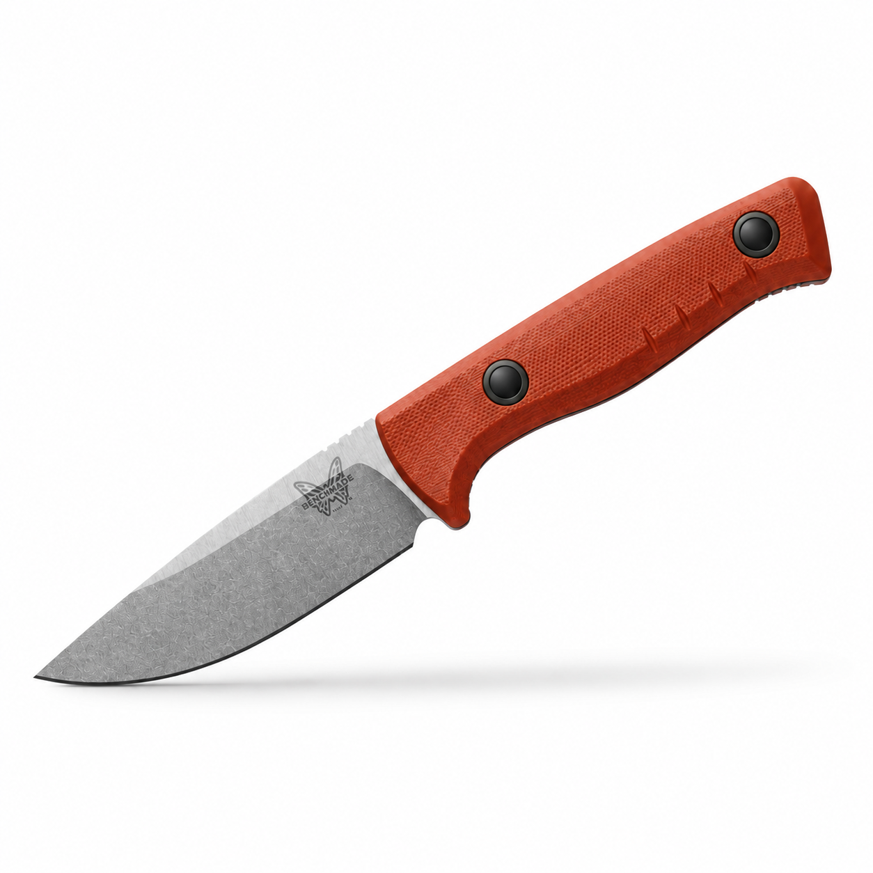 Benchmade SlipRidge Fixed with Rust Orange G10 handle, two black fasteners, and stonewashed MagnaCut blade
