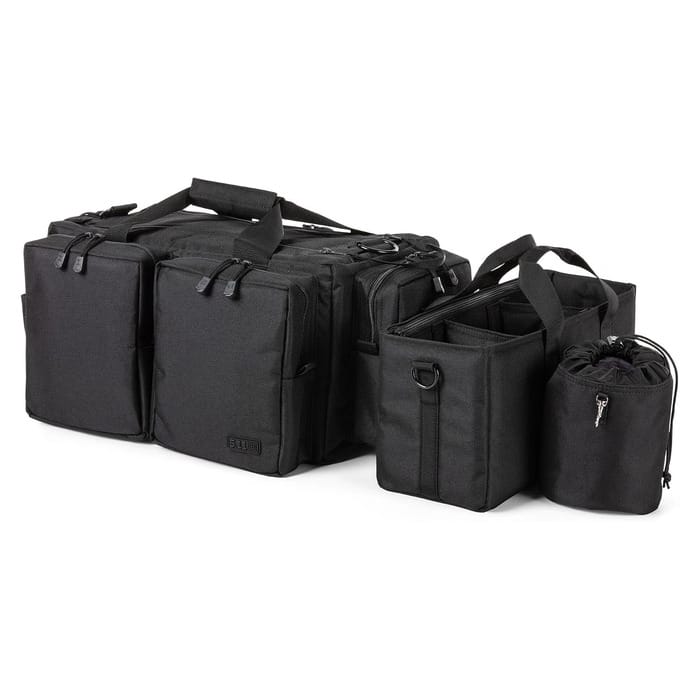 Black 5.11 Tactical range bag with accessory pouches