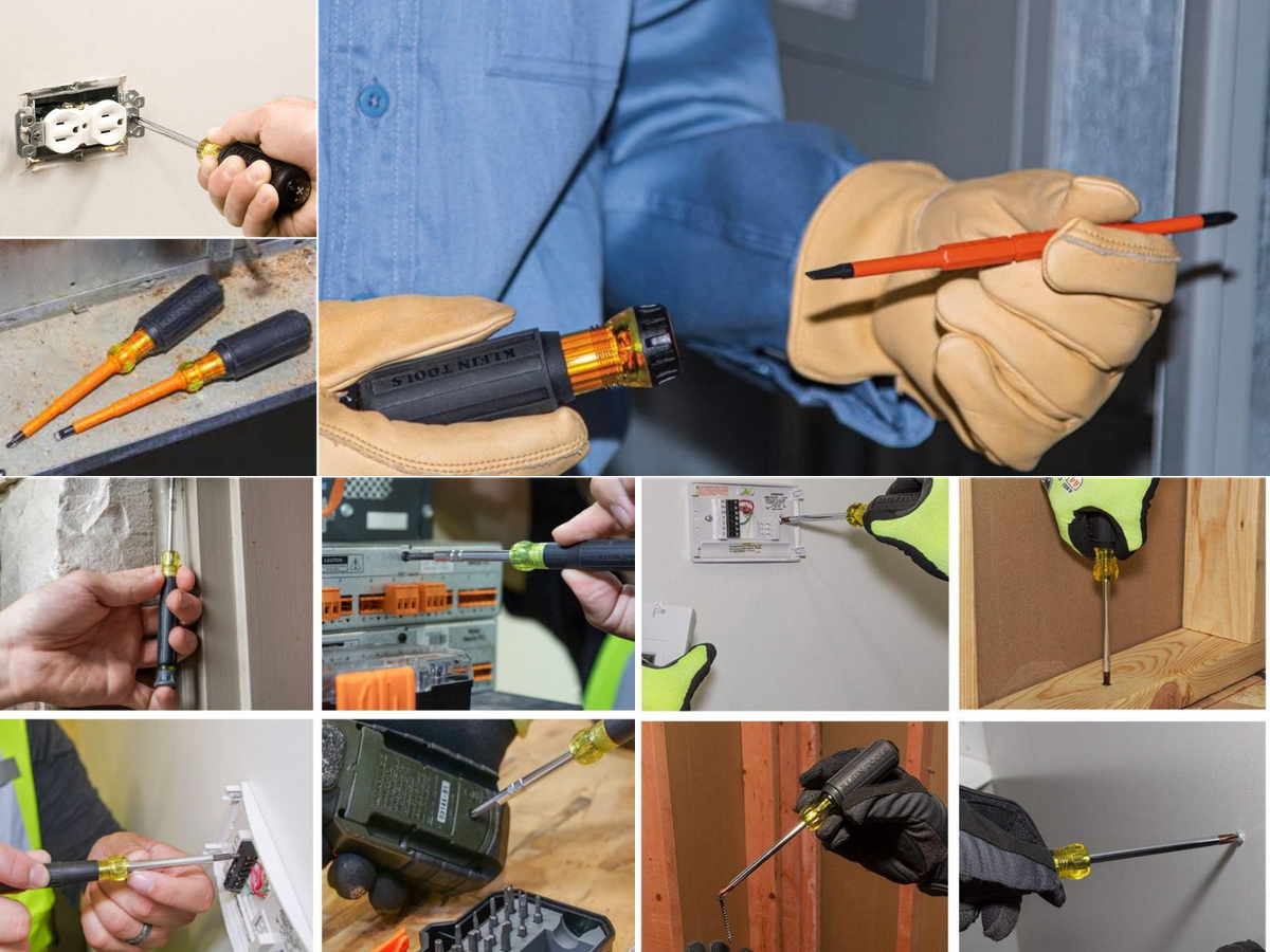 Klein screwdrivers being used in many situations