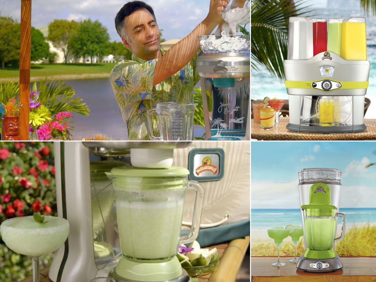 A man making drinks, a Margarita machine, and 2 blenders full