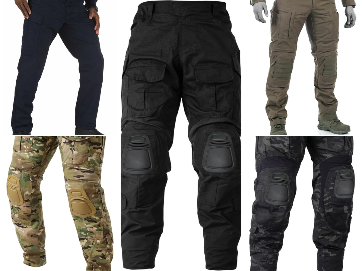 Five different tactical pants with attached or insertable knee pads.