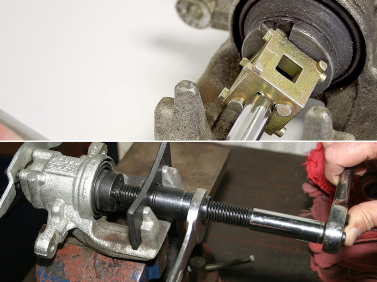 A rear disc brake tool pushing the piston back, and a screw in piston brake tool.