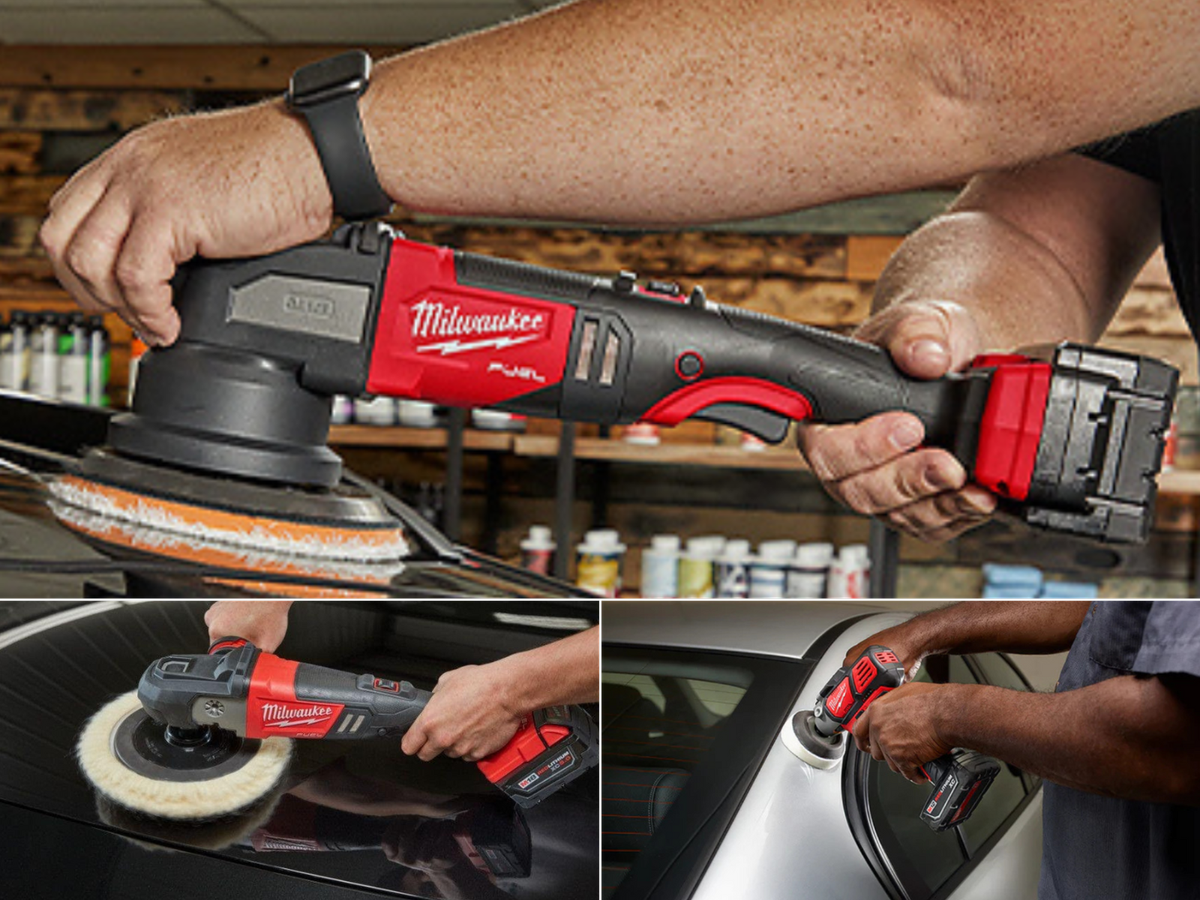 A 7-inch polisher, a 7-inch random orbital, and a 3-inch polisher from Milwaukee