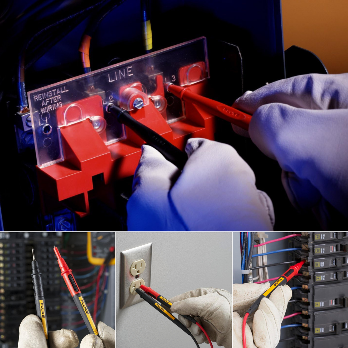 Testing breaker panels, plug sockets, and line voltage using Fluke probes