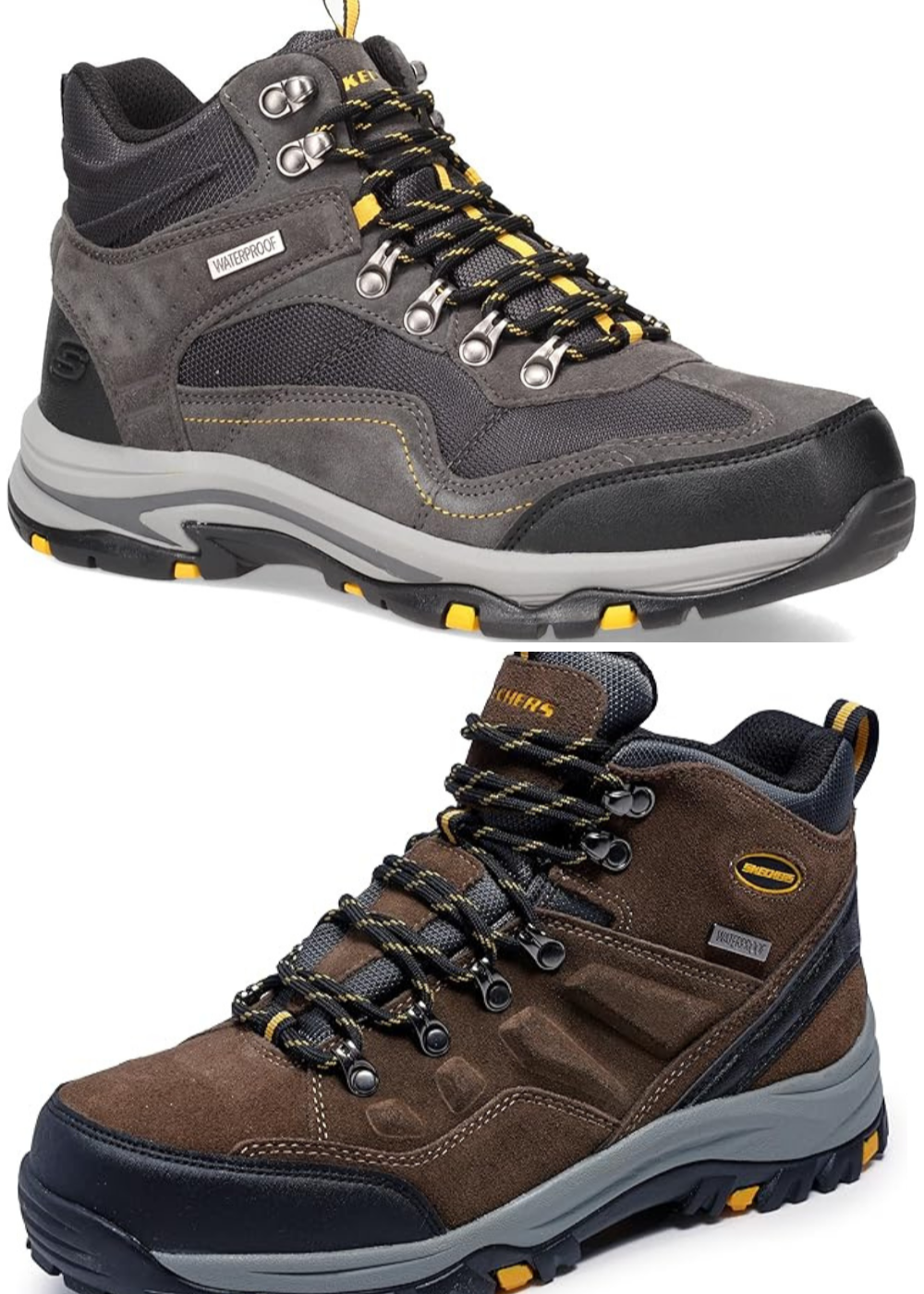 Two different styles of trekking boots from Skechers.