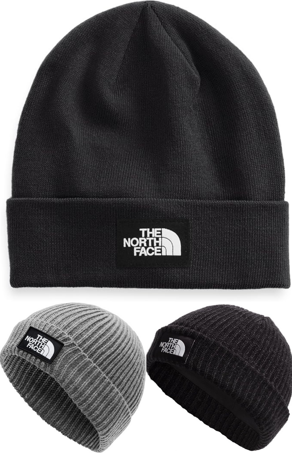 3 TNF beanies including a recycled material beanie