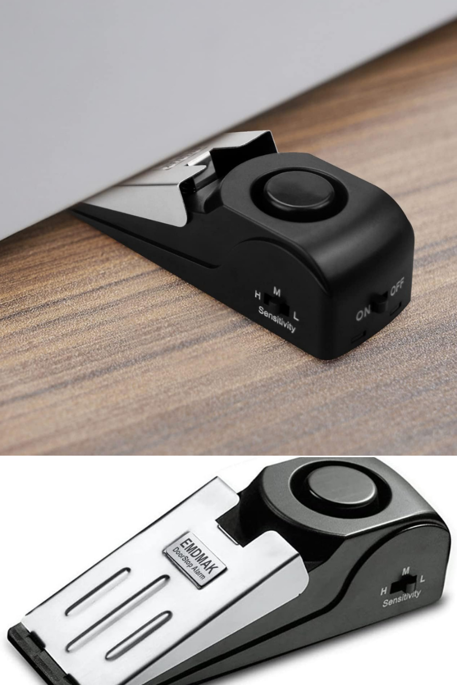 A door stop the is also an alarm works great for home, work, or a dorm room