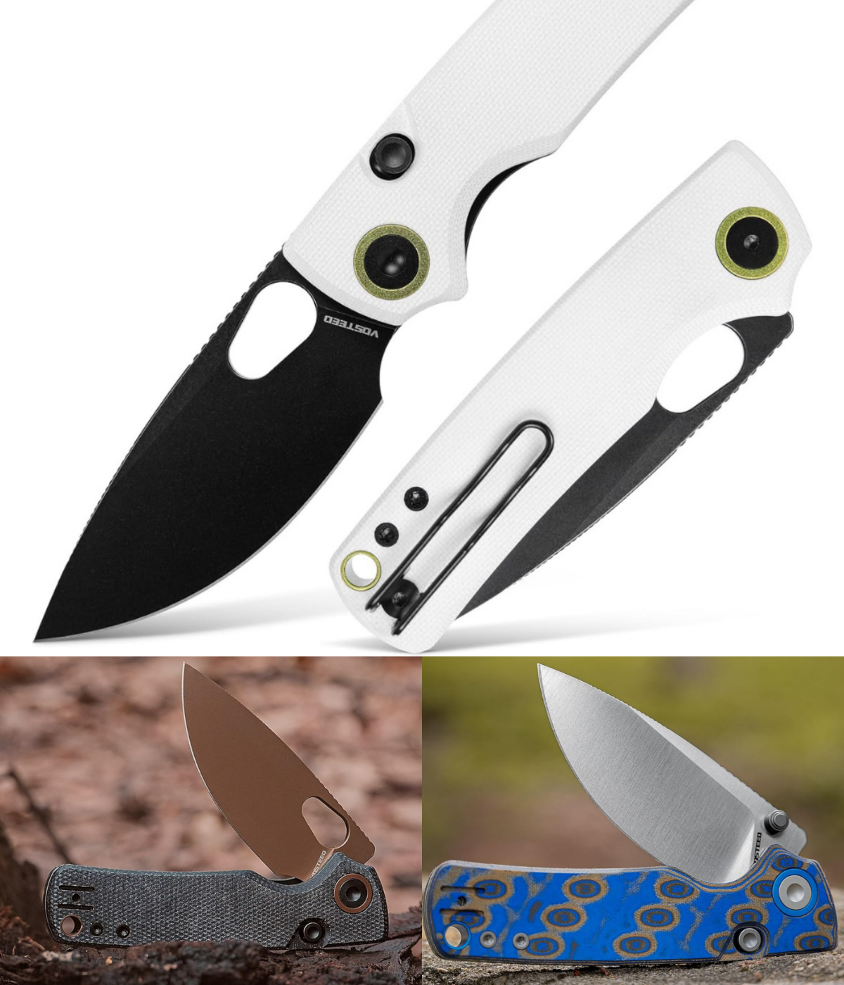 Vosteed Porcupine EDC knife blade profile showing flat grind cutting edge