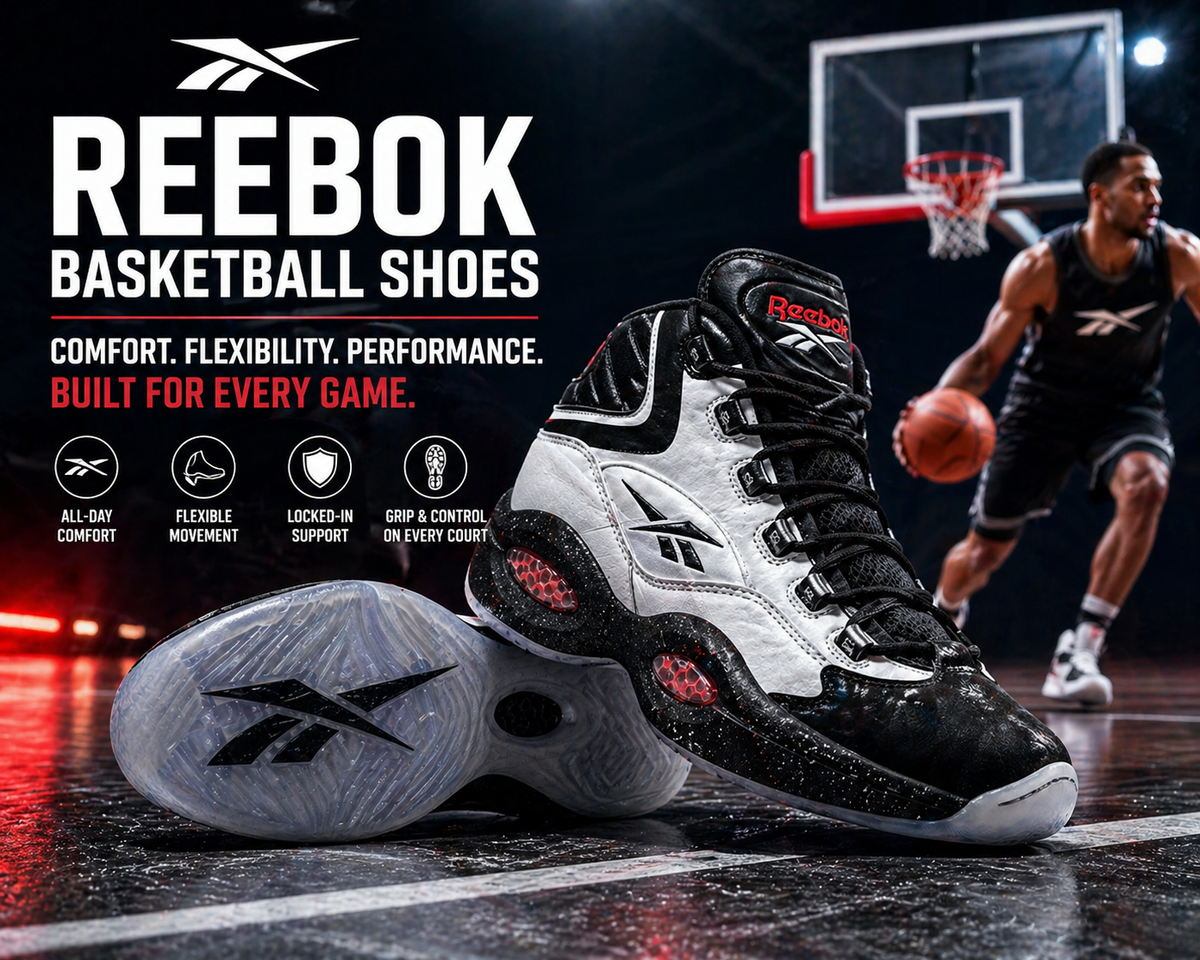 Reebok basketball shoes on court showcasing comfort, flexibility, and wide fit performance