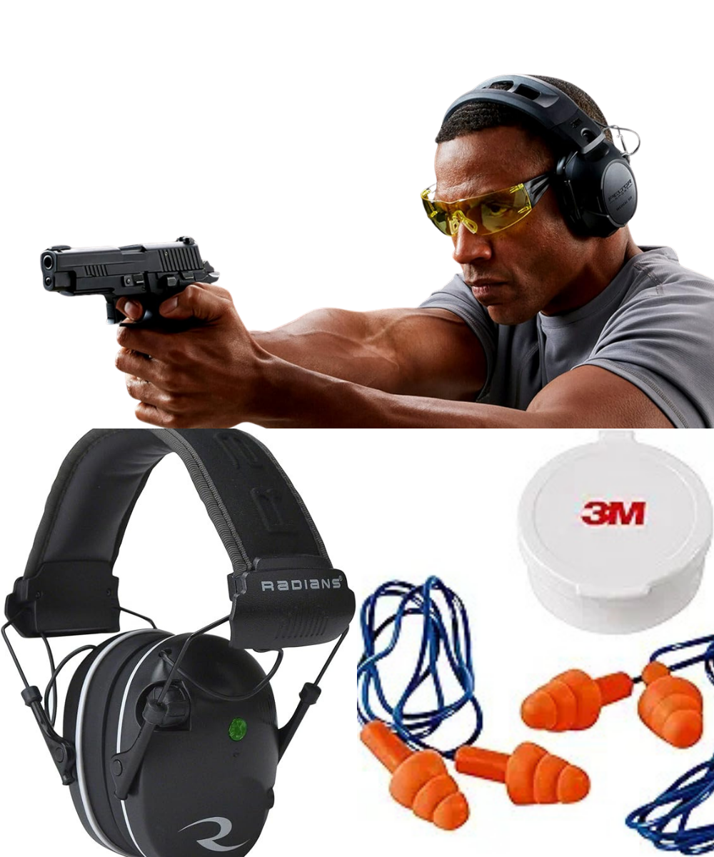 Peltor earmuffs and Radians ear plugs used for hunting and shooting protection