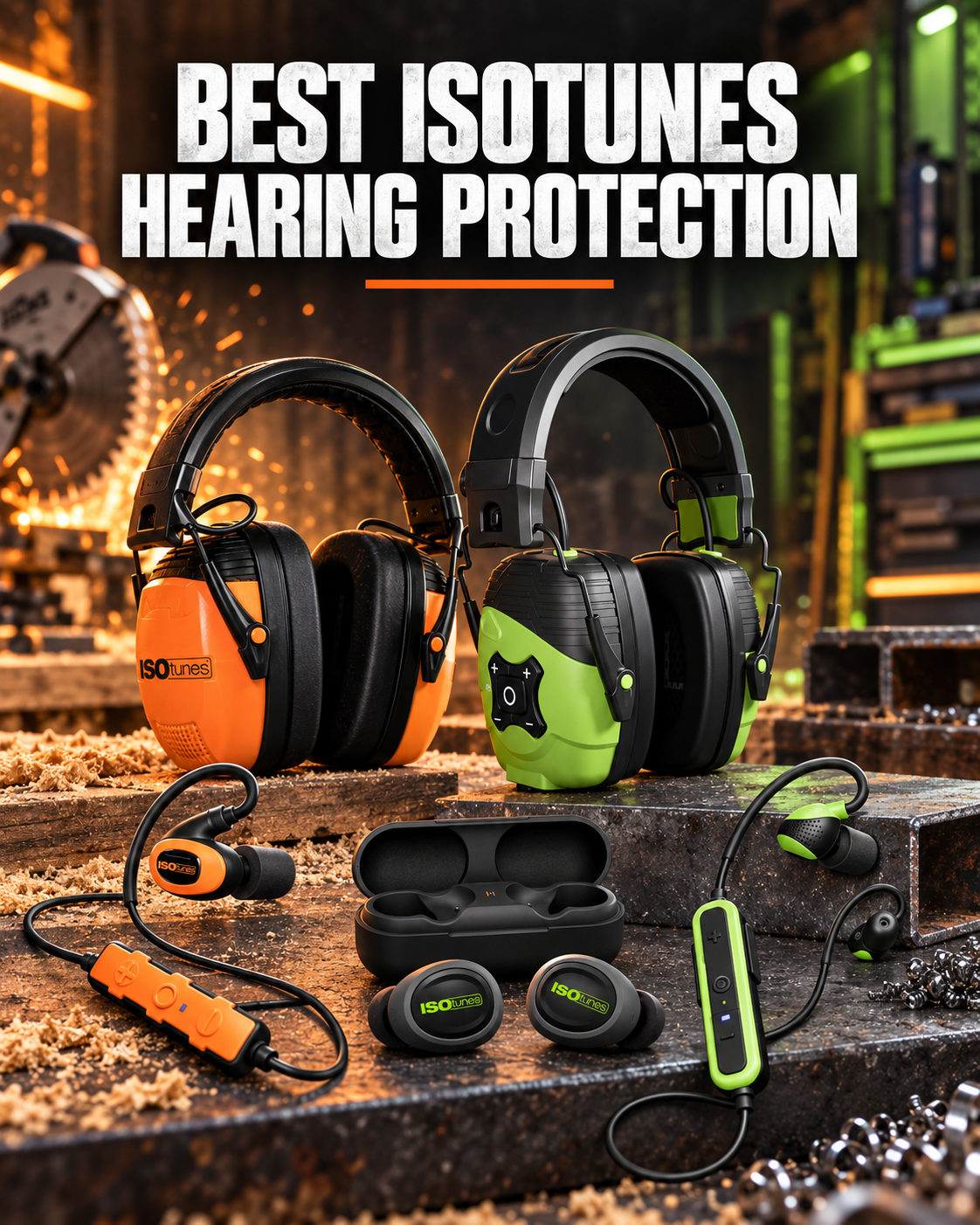 Worker wearing ISOtunes Bluetooth hearing protection while using power tools in a workshop
