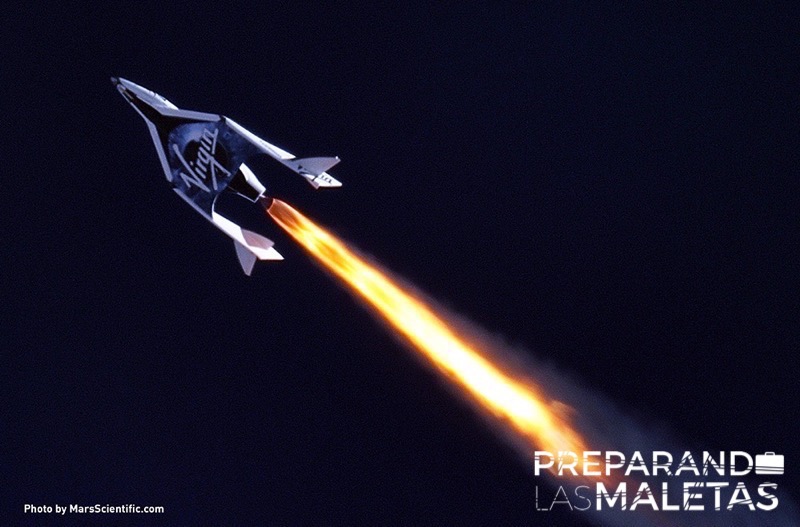 Virgin Galactic's SpaceShip2 under rocket power, its first ever since the program began in 2005. The spacecraft was dropped from its "mothership", WhiteKnight2 over the Mojave, CA area, April 29, 2013 at high altitude before firing its hybrid power motor. Virgin Galactic hopes to become the first commercial space venture to bring multiple passengers into space on a regular basis.