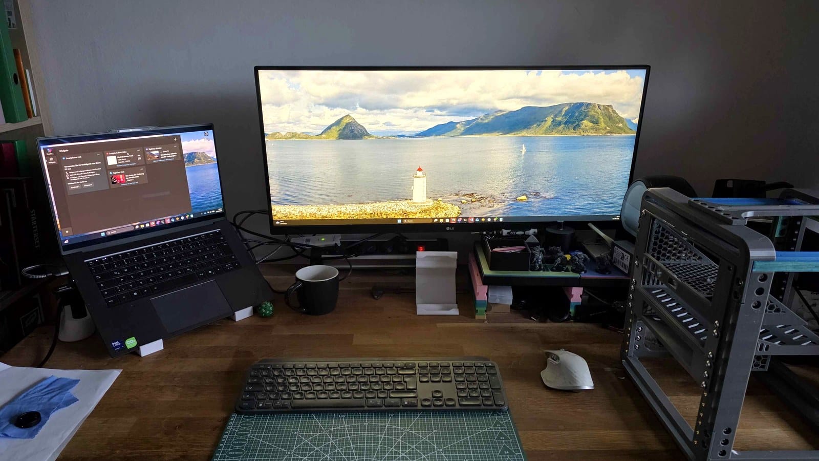 My actual ultrawide and laptop desk setup