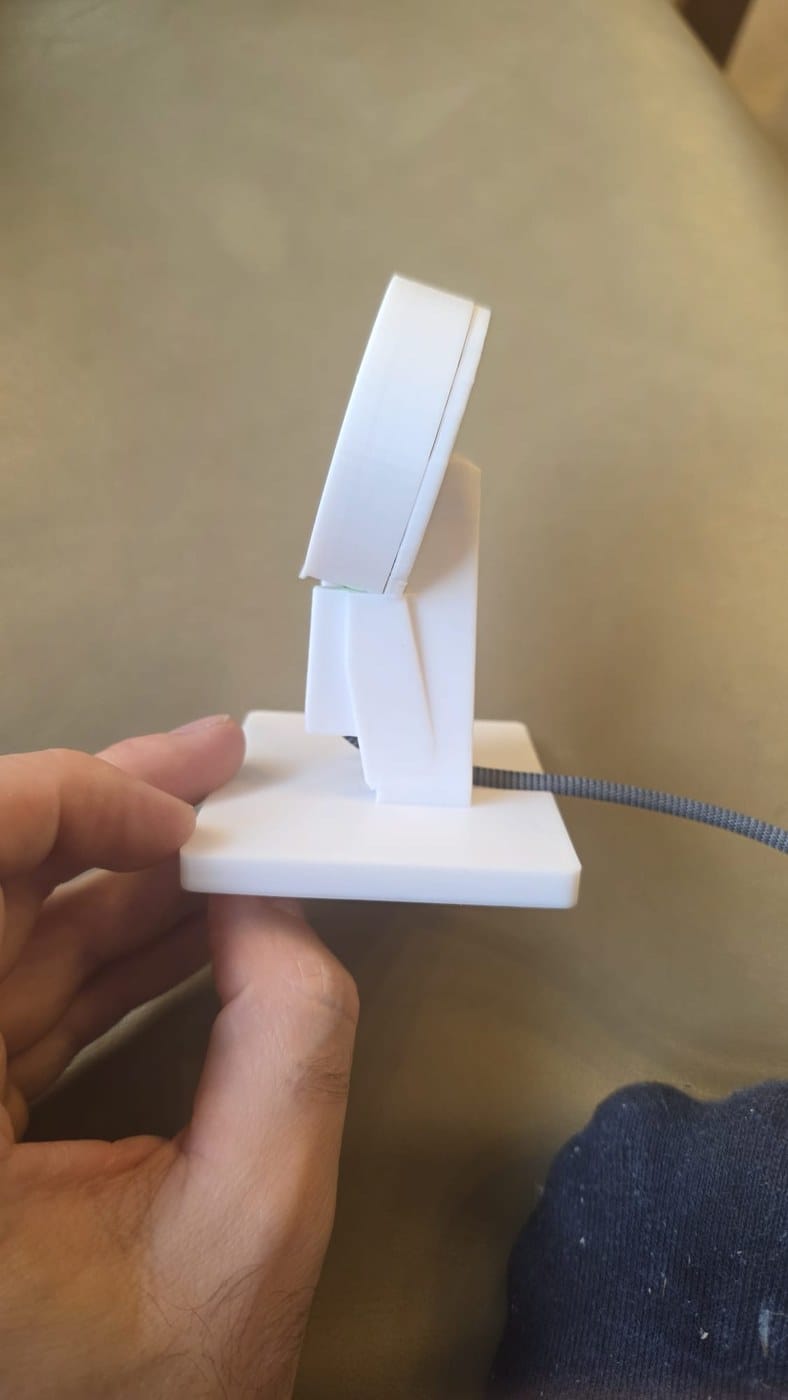 Side view of the 3D-printed AI Usage Monitor enclosure and stand