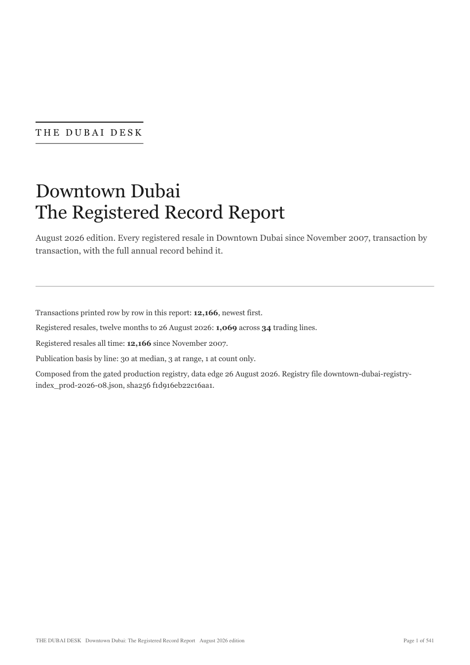 The cover of the Downtown Dubai registered record report