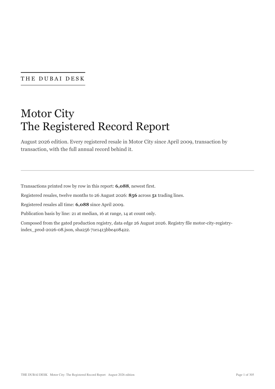 Cover of the Motor City Registered Record Report, August 2026 edition