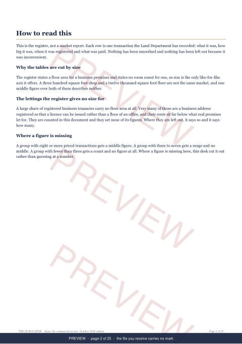 Page 2 of 25: how to read it of the Arjan Commercial Record Report, the twelve months, marked preview