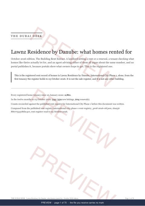 Page 1 of 70: the cover of the Lawnz Residence by Danube Building Rent Extract, the whole record, marked preview
