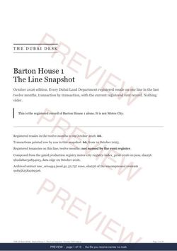 Page 1 of 10: the cover of the Barton House 1 Line Snapshot, marked preview