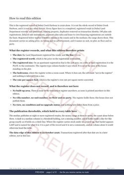 Page 2 of 51: how to read it of the Dubai Creek Harbour Registered Record Report, current year, marked preview