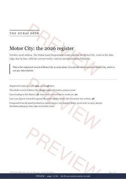 Page 1 of 34: the cover of the Motor City Registered Record Report, current year, marked preview