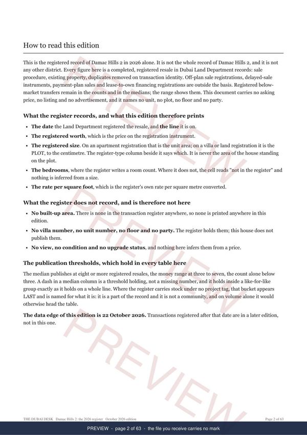 A page from inside the Damac Hills 2 registered record report