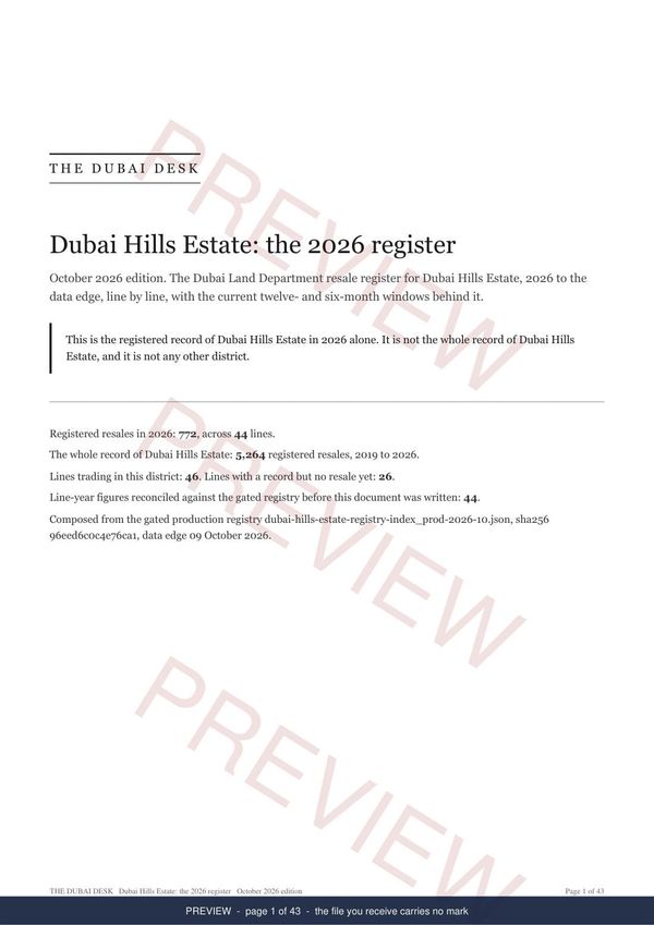 Dubai Hills Estate, page 1 of the report, shown as a preview