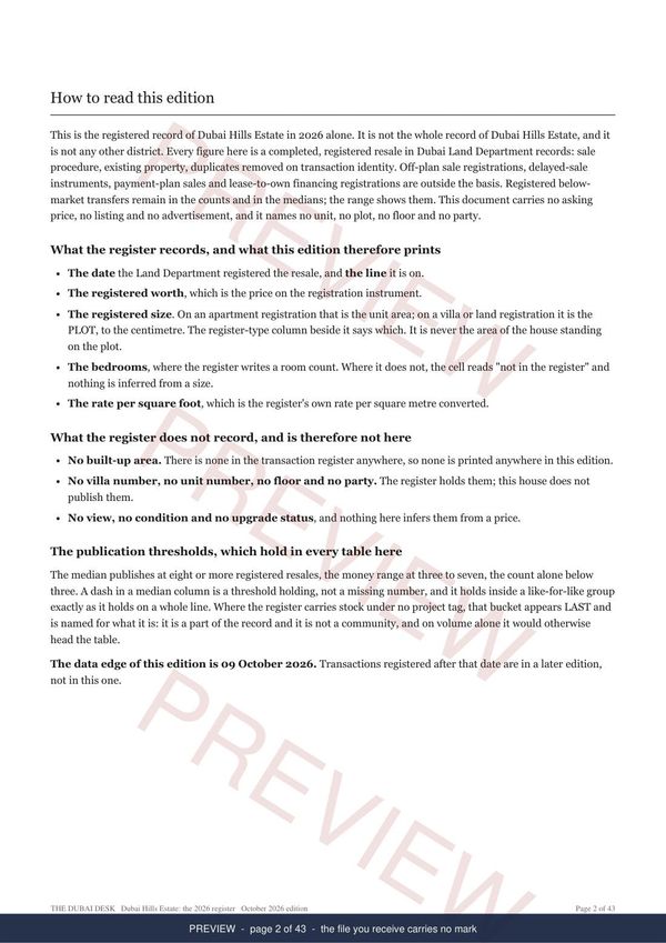 Dubai Hills Estate, page 2 of the report, shown as a preview