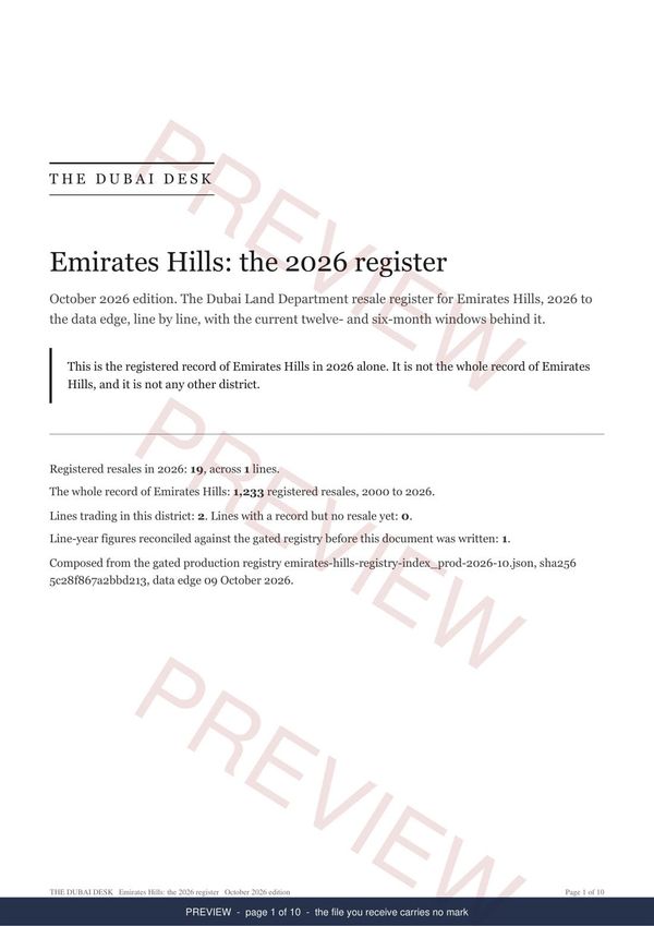 Emirates Hills, page 1 of the report, shown as a preview