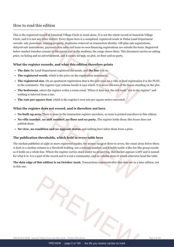 Jumeirah Village Circle, page 2 of the report, shown as a preview