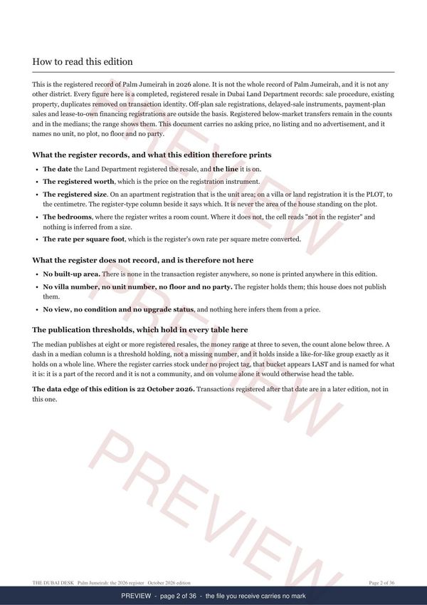 A page from inside the Palm Jumeirah registered record report