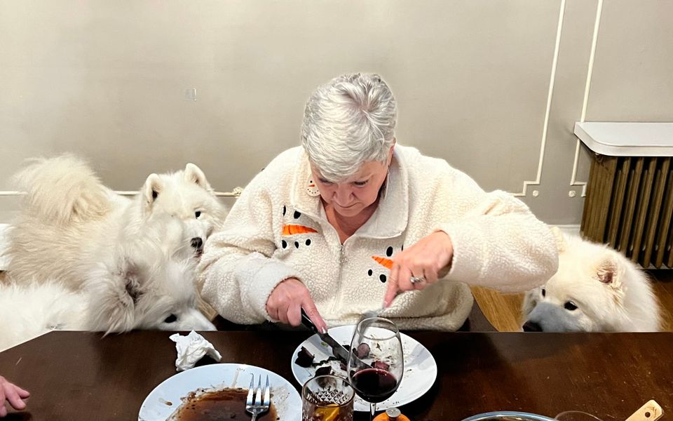 Helping guests eat dinner