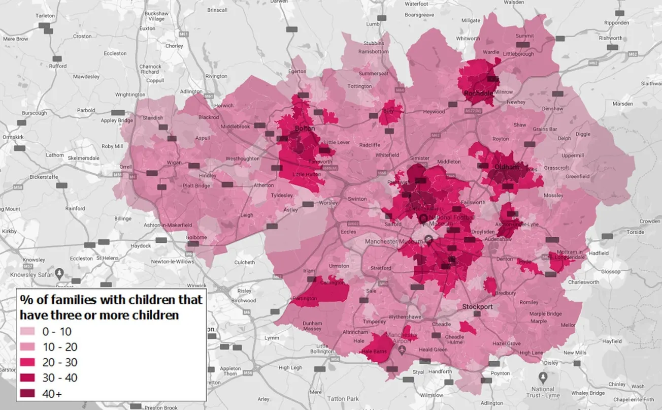 Where does the two-child benefit cap hit hardest in Greater Manchester?
