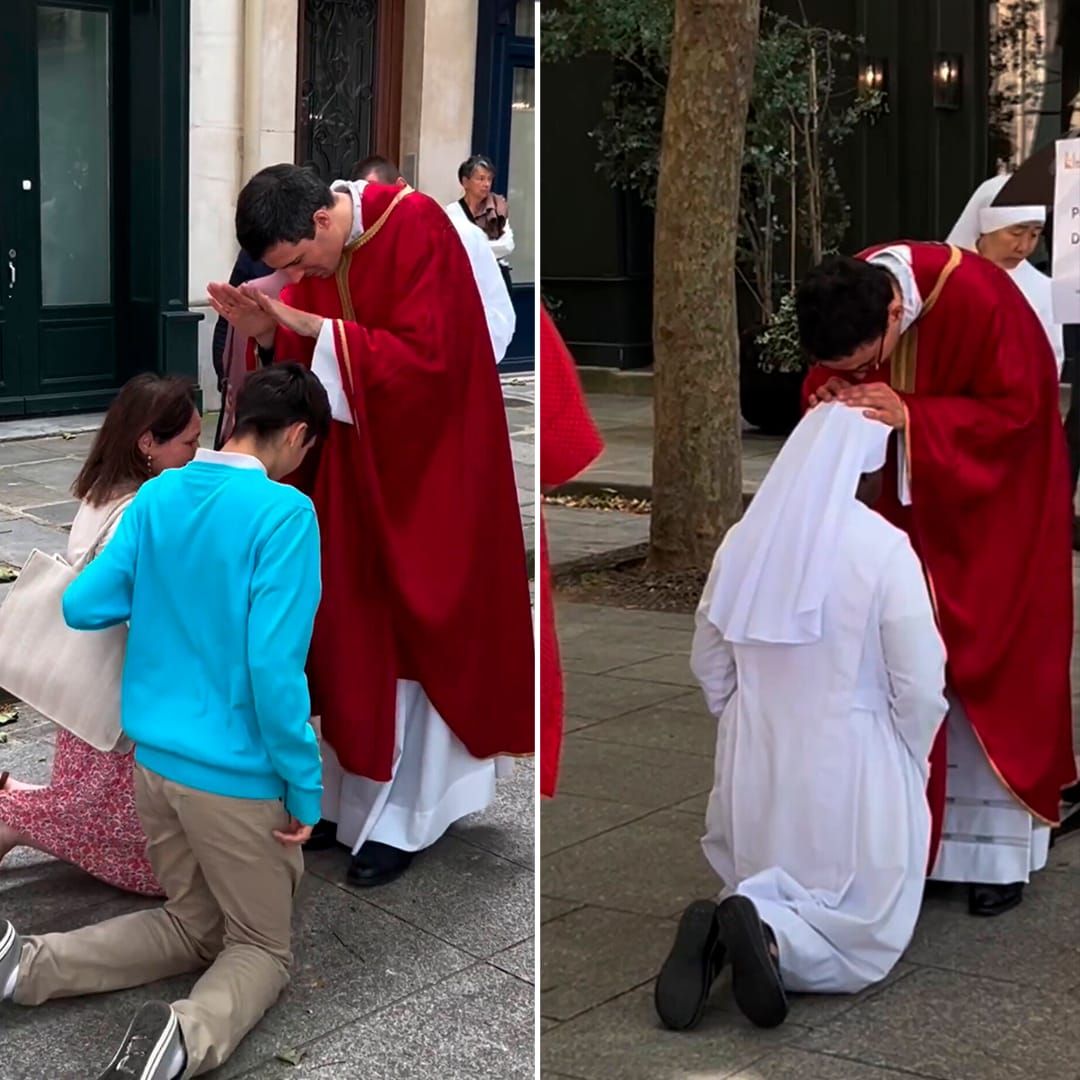 Jovenes sacerdotes, bendición, católicos en parís, católicos en francia, viral católico