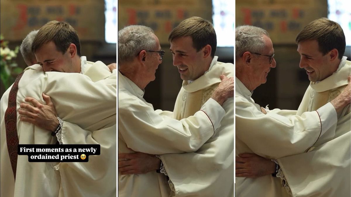 “Yo también te quiero”: el conmovedor agradecimiento de un sacerdote recién ordenado a su párroco de la infancia