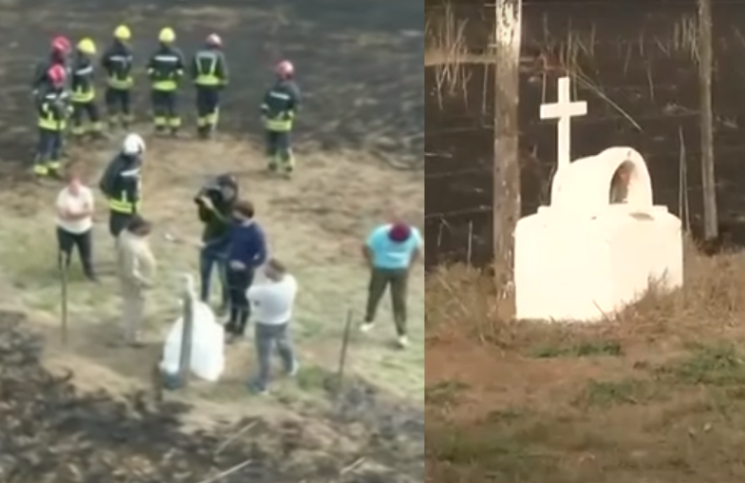 [Video] Incendio arrasa un campo pero se detiene ante una gruta con un pesebre