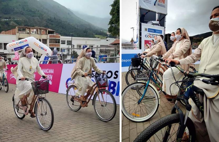 Religiosas sorprenden al público en una competencia de ciclismo con sus hábitos