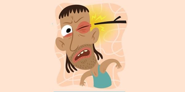 Cartoon of a man getting poked in his left eye with a stick