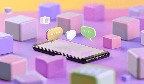 3D pop-up push notification blocks hover above a mobile phone.