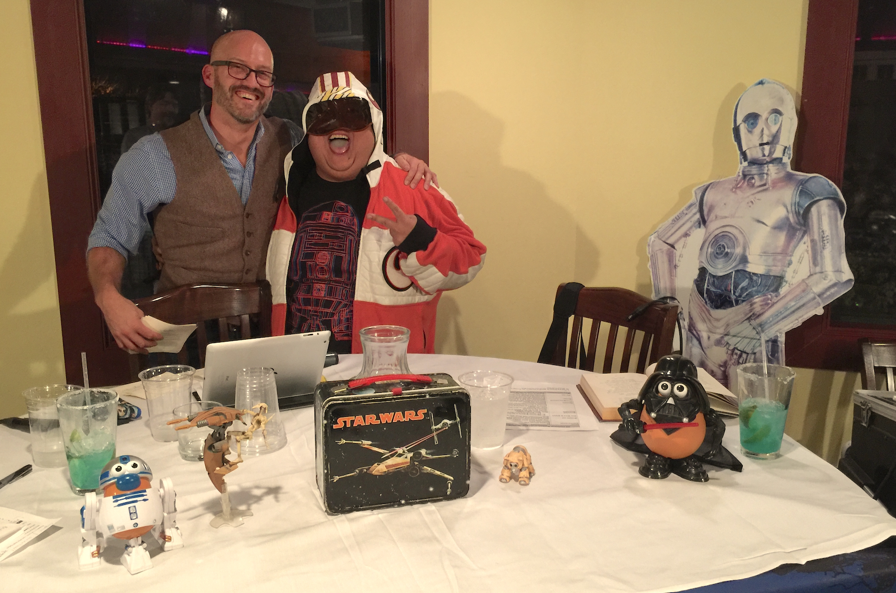 Dr. Jeffrey Keuss and Star Wars superfan Carlo Nakar go on celebrating after The Kindlings Muse's Star Wars podcast event.