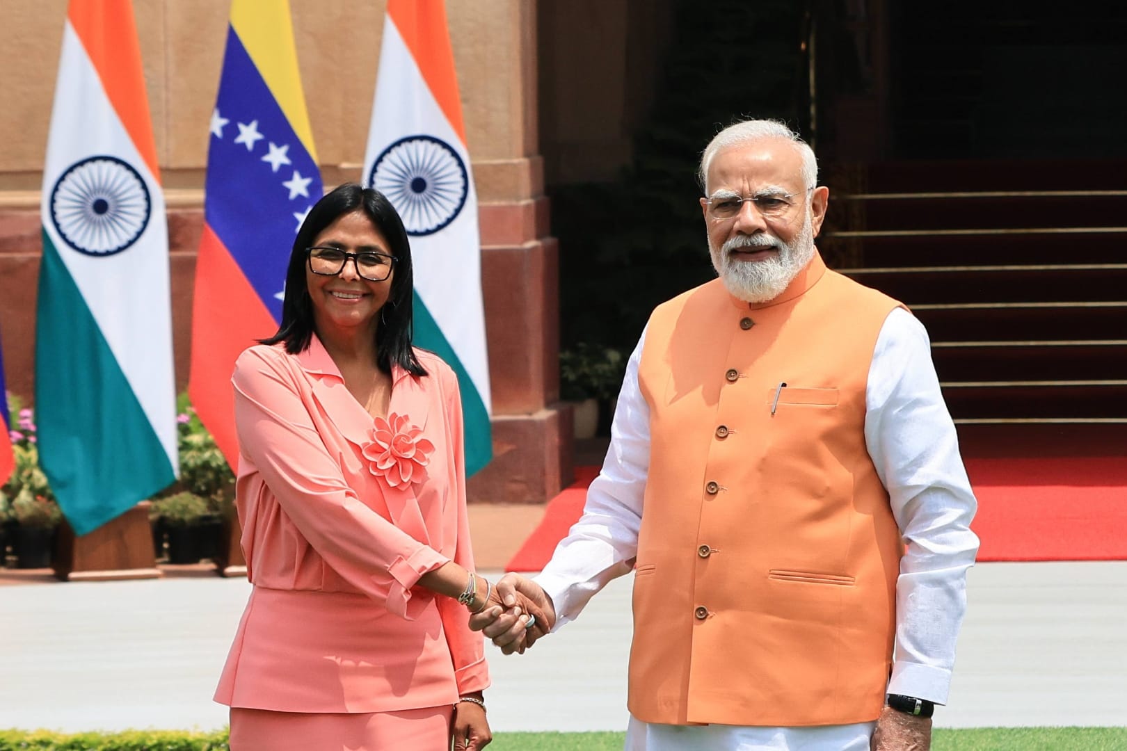 Delcy Rodríguez y Narendra Modi en Hyderabad House, Nueva Delhi, 4 de junio de 2026