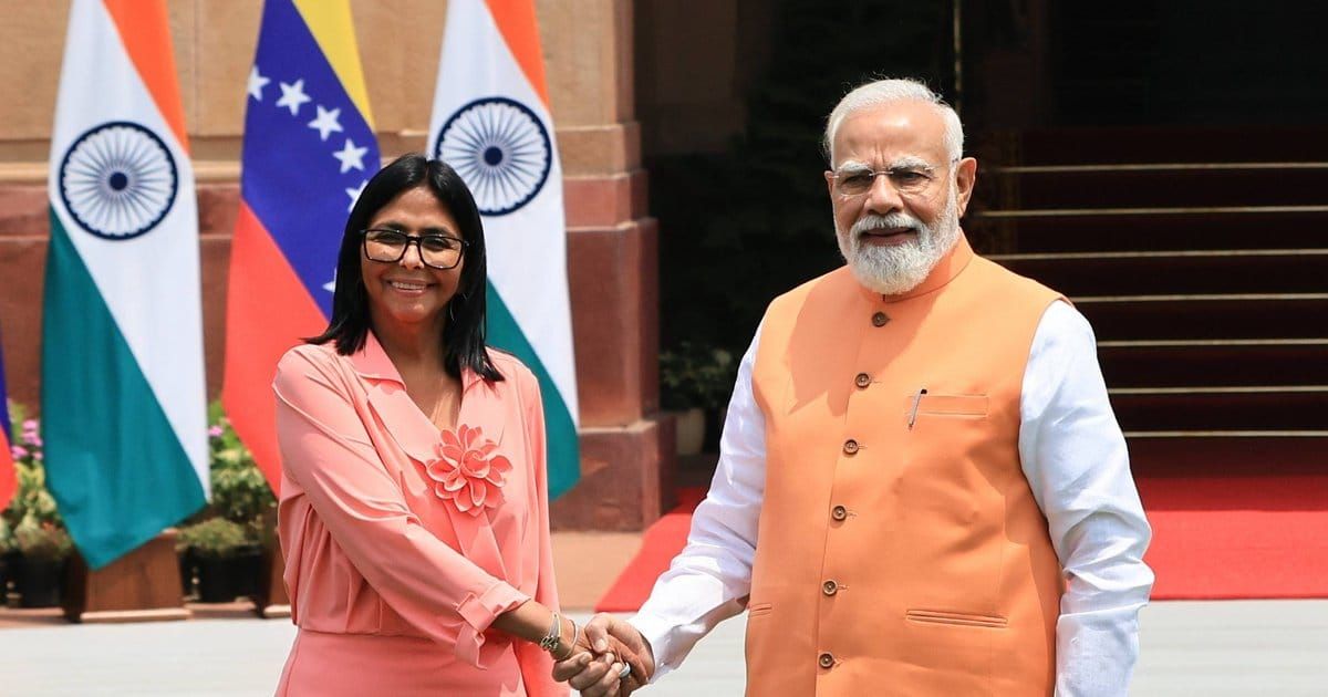 Delcy Rodríguez y Narendra Modi en Hyderabad House, Nueva Delhi, 4 de junio de 2026