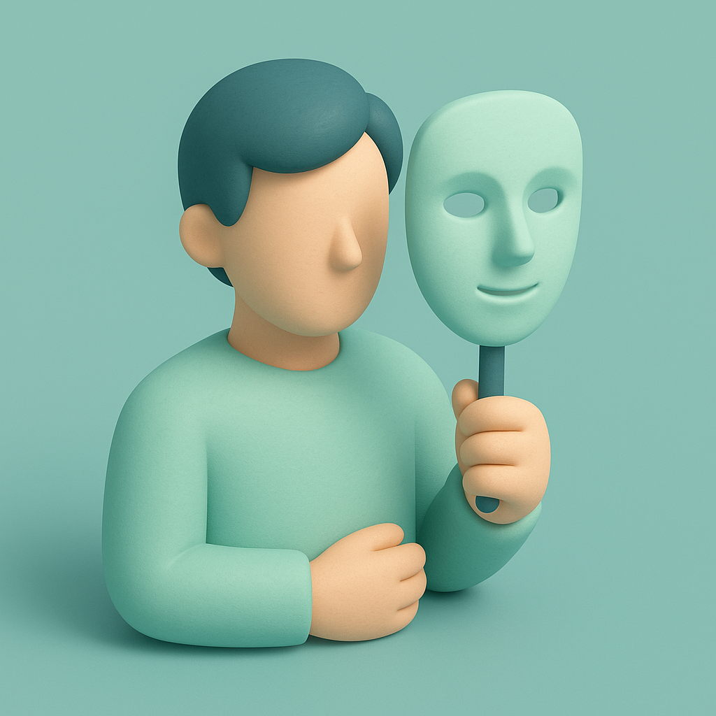 Clay style: Mann hält Maske vor Gesicht