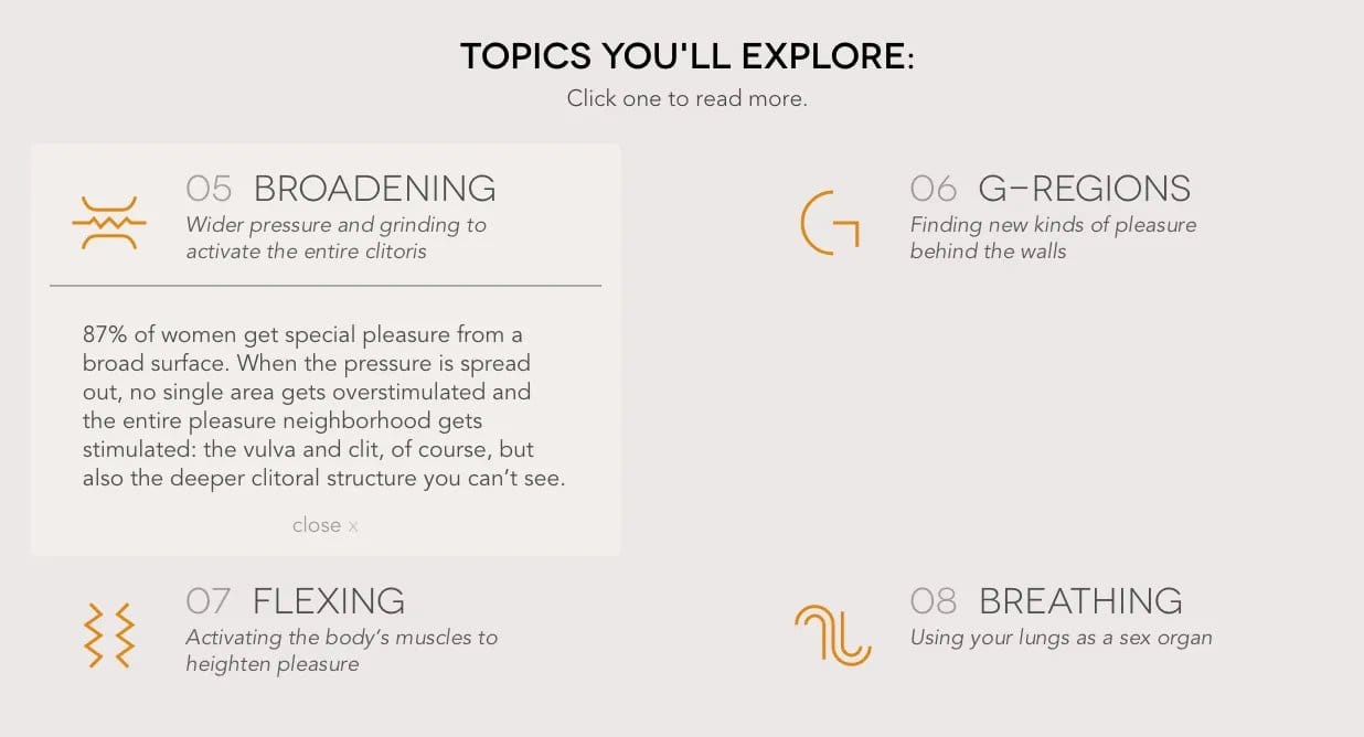 Topics you'll explore: Broadening, G-Regions, Flexing and Breathing chapter cards from OMGYES