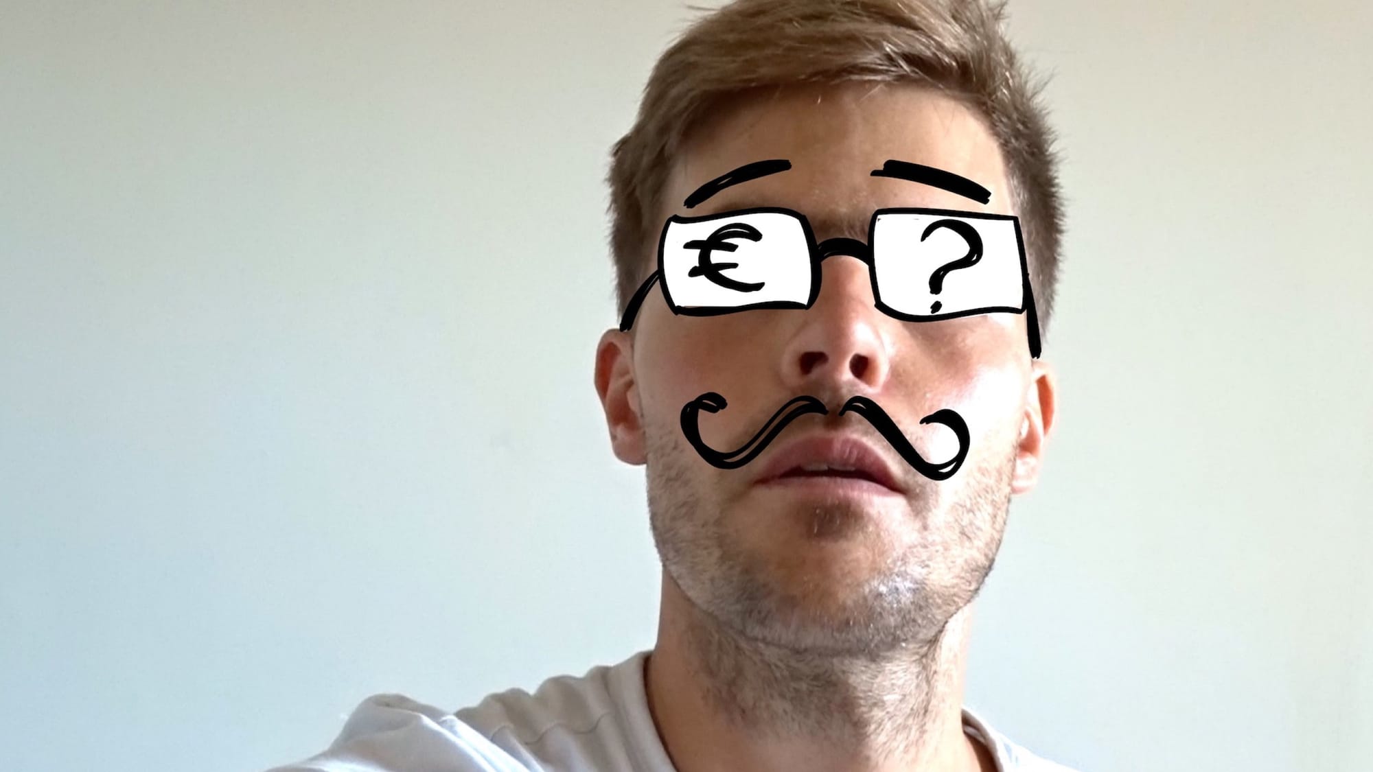 Raymundo wearing legal mumbo jumbo glasses (and a Salvador Dalí moustache)