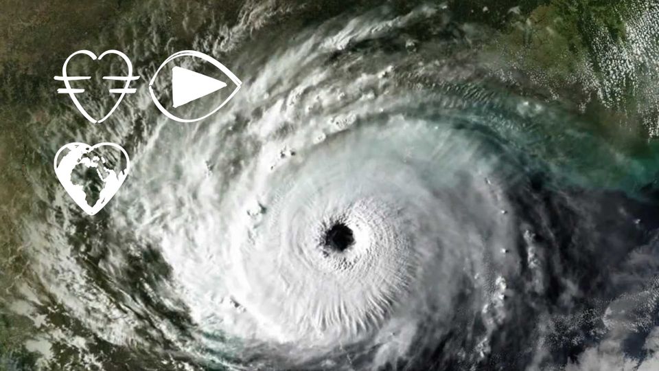 Satellite photo of the eye of a hurricane storm